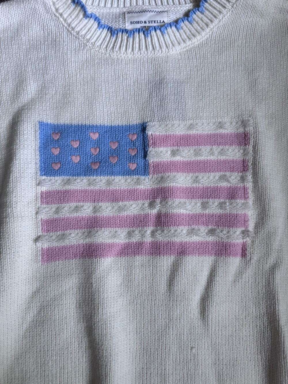Cream Crewneck Sweater with Pink & Light Blue Flag Detail - Picture 2 of 3